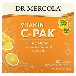 Вітамін С + цинк та вітамін D3, Vitamin C-PAK, зі смаком апельсина, 500 мг, 30 пакетиків Dr. Mercola vit0001751
