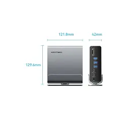 Концентратор Vention USB-C 15-in-1 2xHDMI + DisplayPort + RJ45 + SD/TF + 3.5mm gray (TPUH0) - мініатюра 5