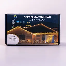 Гірлянда Бахрома вулична 200 LED 12 метрів від мережі чорна, синій