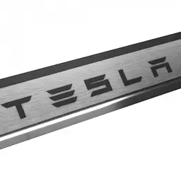 Накладки на пороги для Tesla Model 3 2017- Нержавіюча сталь із загином та Логотипом 4 шт (Premium P-TE03) - мініатюра 2