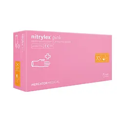 Рукавички Меркатор Медікаль Nitrilex Basic   нітрилові оглядові нестерильні неприпудрені рожеві 100шт/уп XS 