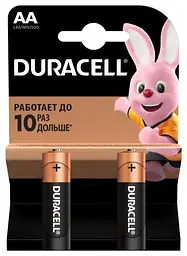 Батарейка AA (LR6), лужна, Duracell Duralock Basic, 2шт, 1.5V, (MN1500 2BL)