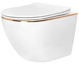 Підвісний унітаз Rea Carlo white mini flat gold edge REA-C1222, Білий
