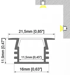LED профіль врізний. Розсіювач PC морозний в комплекті. 2м KLOODI KLP1612KR 2 - мініатюра 2