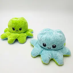 М'яка іграшка Восьминіг перевертень двосторонній веселий сумний Mood Octopus 16 см UKC зелено/блакитний - мініатюра 2