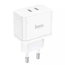 Мережевий зарядний пристрій Hoco N29 з швидкою зарядкою 2хType-C PD 35W з кабелем Type-C - Type-C білий - мініатюра 3