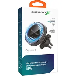 Універсальний автотримач Grand-X MT-15W MagSafe з зарядкою 15W (кріплення на дефлектор) (MT-15W) - мініатюра 4