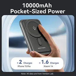 Універсальна мобільна батарея Vention Magnetic Wireless 10000mAh 20W PD USB-C In/Out, QI-15W Чорний - мініатюра 5