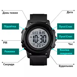 Чоловічий наручний годинник Skmei 1506 Чорний з білим - мініатюра 6