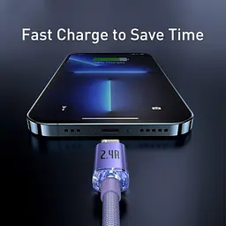 Кабель Baseus Crystal Shine Series Fast Charging Cable USB to Lightning 2.4A 1.2m CAJY000005 Purple - мініатюра 4