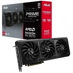 Відеокарта Radeon RX 9070 XT, Asus, PRIME OC, 16Gb GDDR6, 256-bit, HDMI/3xDP, 3030/20000 MHz, 3x8-pin (PRIME-RX9070XT-O16G)