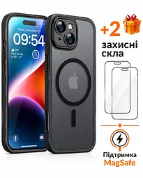 Магнітний чохол TOCOL для iPhone 14 та 2 захисні скла з підтримкою MagSafe протиударний з захистом камери чорний матовий (SKU-056) - мініатюра 2