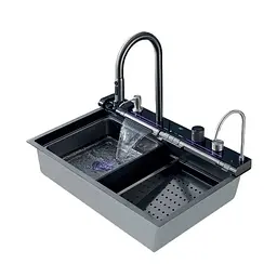 Кухонна мийка Zerix ZH7546-SET-04 Decor Nano-Black із вбудованим змішувачем ZM5578, Графит