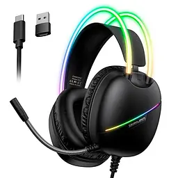 Навушники ігрові повнорозмірні Onikuma X33 wired gaming headphones 2 види підключення Type-C + USB підсвічування RGB чорні