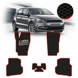 Килимки в салон EVA для Volkswagen Polo V 2009-2017 з підп'ятником Чорні-Червоний кант 5 шт