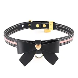 Нашийник з повідцем LOCKINK SEVANDA Love Heart Butterfly Leather Collar Set, чорно-рожевий, з бантом - мініатюра 3