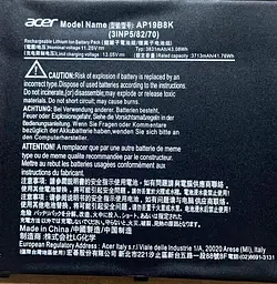 Акумулятор для ноутбука Acer Aspire A314-22 A315-23 A315-57 A315-58 A317-52 A514-53 (AP19B8K 11.25V 43.08Wh) - мініатюра 3
