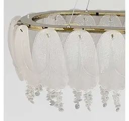 Овальна золота LED люстра Artlight 7097/80*35GD зі скляним листям та прозорим декором 110W - мініатюра 6
