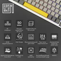 Клавіатура Epomaker AK820 Pro Flying Fish White механічна бездротова (AK820-PRO-W-FF) - мініатюра 16
