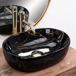 Умивальник Rea Amelia накладний black marble shiny REA-U8000, Чорний - мініатюра 2