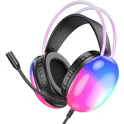 Навушники накладні Hoco W109 Plus ігрові з LED підсвічуванням USB чорний