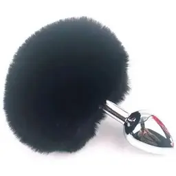 Анальна пробка класична металева з хвостиком 7,5 см BunnyTail Чорна