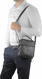 Сумка чоловіча шкіряна Tiding Bag через плече Чорна - мініатюра 4