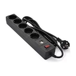 Мережевий фільтр живлення Patron 3m (SP-53) + 2 USB 2.0, 2.1A , 5 роз. BLACK (EXT-PN-SP-53-USB)