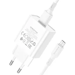 Зарядний пристрій BOROFONE BA74A Aspirer USB + кабель USB-A — Micro-USB 5P білий (6974443388664) - мініатюра 2