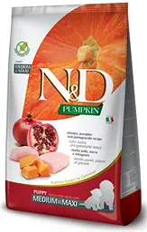 Сухий беззерновий корм Farmina N&D Grain Free PUMPKIN CHICKEN & POMEGRANATE PUPPY MEDIUM MAXI для цуценят середніх та великих порід з куркою та гранатом 2,5 кг