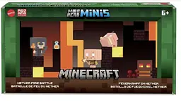 Набір фігурок Майнкрафт Вогненна битва в Нижньому світі Mattel Minecraft Mob Head Minis Nether Fire Battle 4 фігурки 5 см і аксесуари (SKU-238)