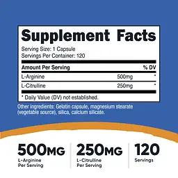 L-аргінін та L-цитрулін Nutricost L-Arginine & L-Citrulline 120 капсул - мініатюра 3