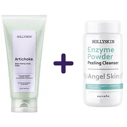 Набір: ліфтинг маска для боротьби з набряками Hollyskin Artichoke Skin Perfecting охолоджуюча 250 г + ензимна пілінг-пудра для обличчя Hollyskin Angel Skin 50 г
