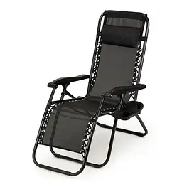 Садове Крісло Шезлонг до 120 кг Складаний Шезлонг для Дачі Zero Gravity XXL (з підстакаником) чорний - мініатюра 5