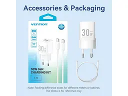 Мережевий зарядний пристрій Vention GaN III PD 30 W QC3.0 Type-C cable White (TZ-FEQW0-EU-01) - мініатюра 6