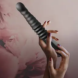 Пульсатор Blush Temptasia - Lazarus Thrusting Dildo - Black, ребристий стовбур, 3 швидкості - мініатюра 9