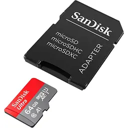 Карта пам'яті 64Gb microSDXC (UHS-1) SanDisk Ultra class 10 A1 (140Mb/s) (adapter SD) (SDSQUAB-064G-GN6IA) - мініатюра 2