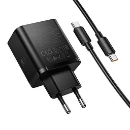 МЗП Hoco N75 Grande 65W QC+PD (1USB-A/2C) + кабель Type-C to Type-C Black - мініатюра 7