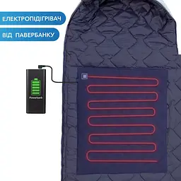 Зимовий спальний мішок з підігрівом USB 215х65, теплий спальник ковдри з підігрівом до -30 синій - мініатюра 2