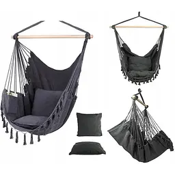 Підвісне крісло бразильський гамак BOHO 100 см + 2 шт подушки Dark Grey