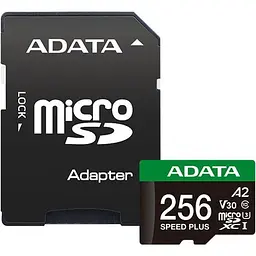 Карта пам'яті microSDXC (UHS-1 U3) A-DATA SPEED PLUS 256Gb Class 10 V30 A2 (R-180Mb/s W160Mb/s) (adapter SD)