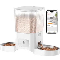 Автоматична годівниця для котів HoneyGuardian S25D 3,5 л Wi-Fi з двома мисками, Білий
