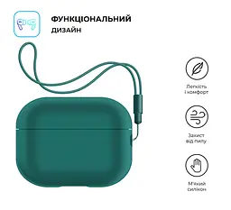 Силіконовий чохол для навушників Apple AirPods Pro 2 2022, Silicone Case with straps, зелений, захисний чохол з ремінцем, ультратонкий і легкий, повний захист, з підвіскою, м"який силікон, ArmorStandart (ARM68612) - мініатюра 2