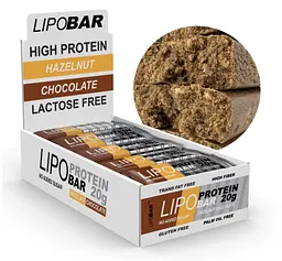 Протеїнові Батончики без Цукру Lipobar - 20x50г Фундук-Шоколад