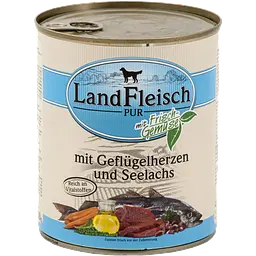 Консерви для собак LandFleisch Adult Dog mit Geflugelherzen und Seelachs (пташине серце, сайра) 800 г