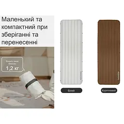 Матрац туристичний надувний одномісний Naturehike CNK2450WS034, 198х68х9.5 см, білий, для кемпінгу із мішком для надування - мініатюра 12