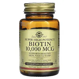 Біотин, Biotin, Super High Potency, надвисока ефективність, 10000 мкг, 60 капсул Solgar vit0003023