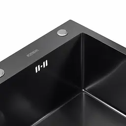 Кухонна мийка Platinum Handmade PVD 650x450x220 чорна (товщина 3.0/1.5 корзина та дозатор в комплекті), Чорний - мініатюра 3