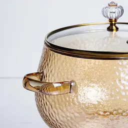 Каструля скляна Yiwu HP-34-104 2.5 л, 16 см, жароміцна для плити, боросилікатне скло, бежева - мініатюра 5