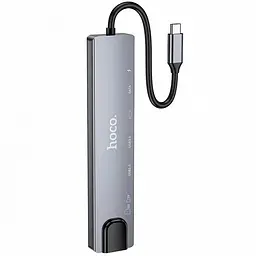 Перехідник HUB Hoco DUP09 (Type-C to HDMI+USB 3.0+USB 2.0+2xType-C+SD/TF) Silver - мініатюра 2